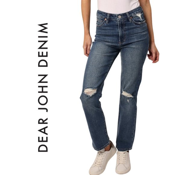 Dear John, Frankie, High rise Ankle Distressed Straight Leg Jeans, Fair Oaks - Picture 1 of 7